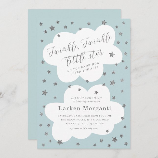 Invitación Twinkle Twinkle Little Star Blue Baby Shower (Anverso / Reverso)