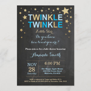 Invitación Twinkle Twinkle Little Star Blue Gold Baby Shower