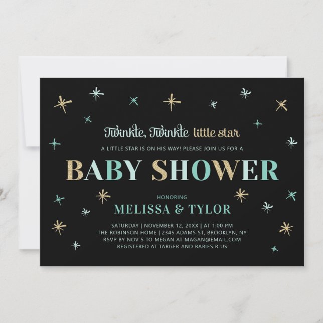 Invitación Twinkle Twinkle Little Star Boy Baby Shower (Anverso)