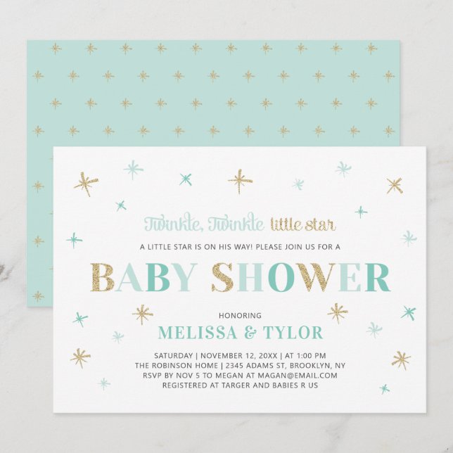 Invitación Twinkle Twinkle Little Star Boy Baby Shower (Anverso / Reverso)