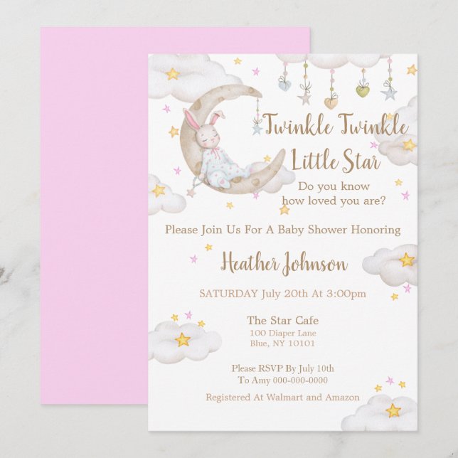 Invitación Twinkle Twinkle Little Star Bunny Baby Shower (Anverso / Reverso)
