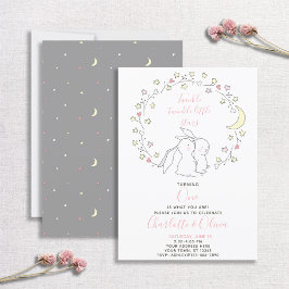 Invitación Twinkle Twinkle Little Star Bunny Twins 1er Fiesta