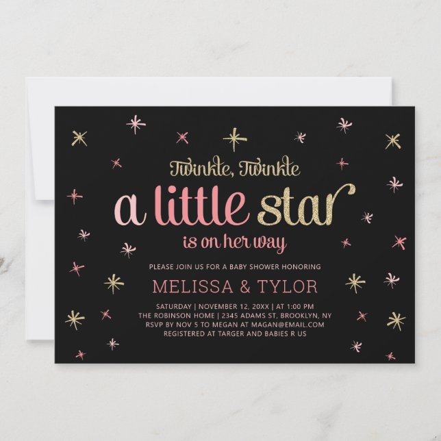 Invitación Twinkle Twinkle Little Star Chica Baby Shower (Anverso)