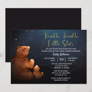 Invitación Twinkle Twinkle Little Star Cute Bear Baby Shower