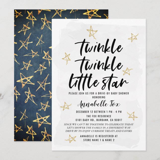 Invitación Twinkle Twinkle Little Star Drive-by Baby Shower (Anverso / Reverso)