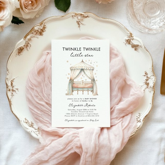 Invitación Twinkle Twinkle Little Star Elegant Baby Shower (Twinkle Twinkle Little Star Baby Shower Invitation )
