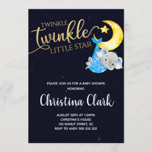 Invitación Twinkle Twinkle Little Star Elephant Baby Shower