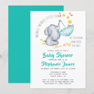 Invitación Twinkle Twinkle Little Star Elephant Baby Shower