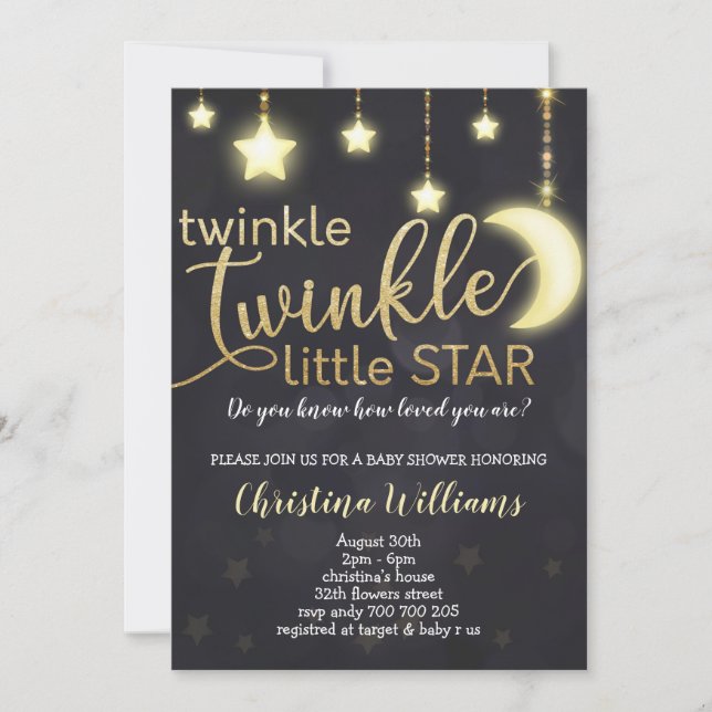 Invitación Twinkle Twinkle Little Star Gold Baby Shower (Anverso)