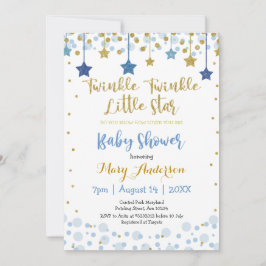 Invitación Twinkle Twinkle Little Star Gold Blue Sparkle Baby