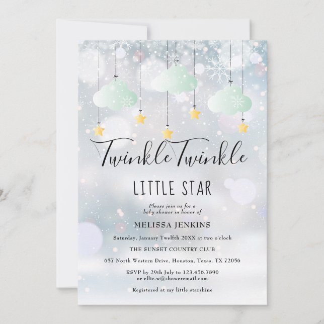 Invitación Twinkle Twinkle Little Star Invierno Baby Shower (Anverso)