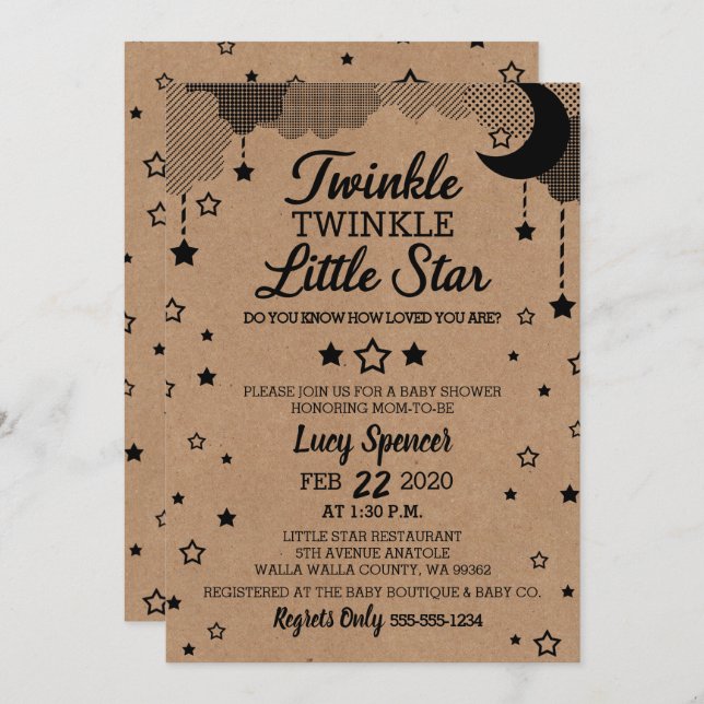 Invitación Twinkle Twinkle Little Star Kraft Baby Shower (Anverso / Reverso)