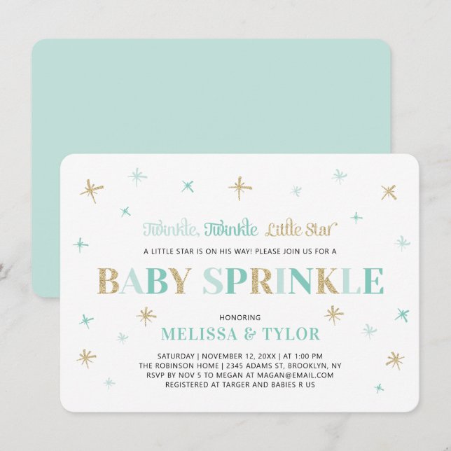 Invitación Twinkle Twinkle Little Star Mint Boy Baby Sprinkle (Anverso / Reverso)