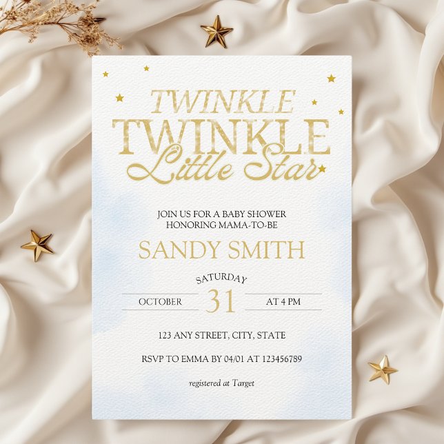 Invitación Twinkle Twinkle Little Star Moon Baby Shower (Twinkle Twinkle Little Star Baby Shower Invitation Celestial Star Moons Gold)
