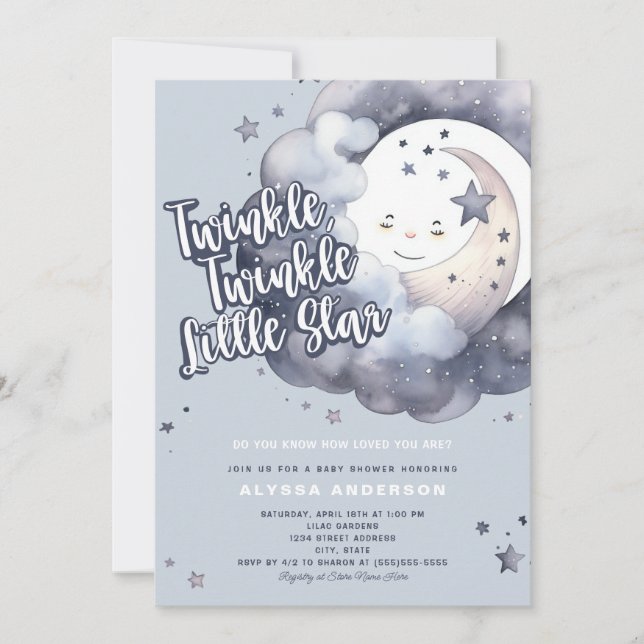 Invitación Twinkle Twinkle Little Star Moon Baby Shower (Anverso)