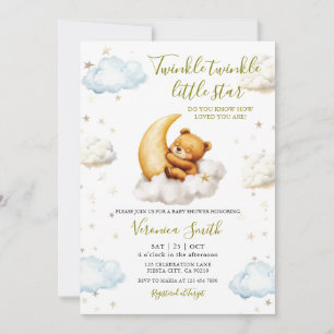 Invitación Twinkle Twinkle Little Star Moon Bear Baby Shower