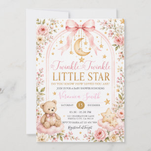 Invitación Twinkle Twinkle Little Star Moon Bear Baby Shower 
