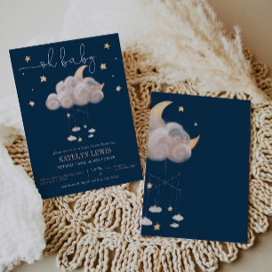 Invitación Twinkle Twinkle Little Star Navy Baby Shower
