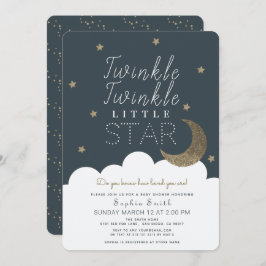 Invitación Twinkle Twinkle Little Star Navy Baby Shower azul