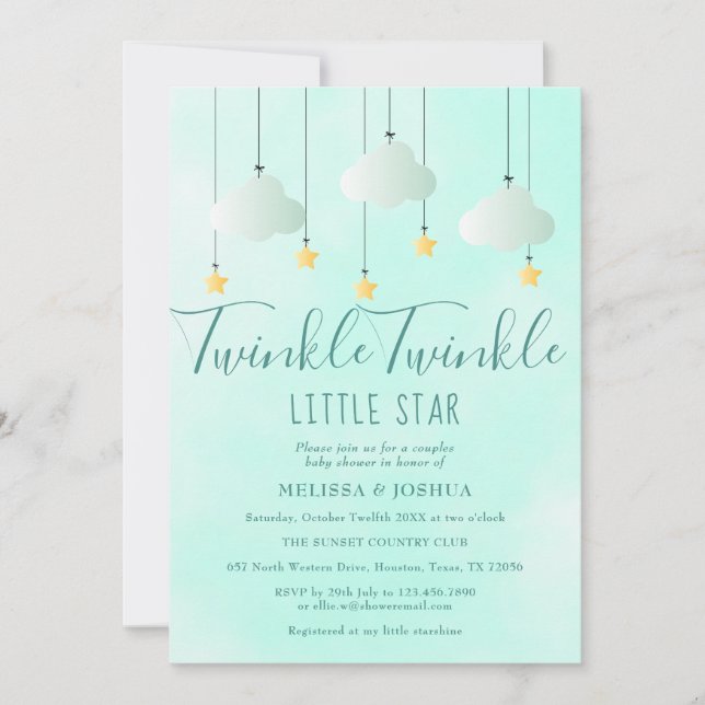 Invitación Twinkle Twinkle Little Star Neutral Baby Shower (Anverso)
