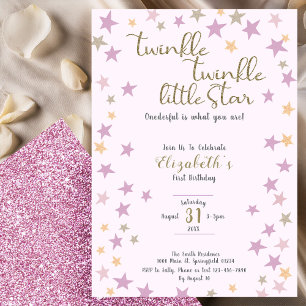 Invitación Twinkle Twinkle Little Star Niña Rosa Cumpleaños 1