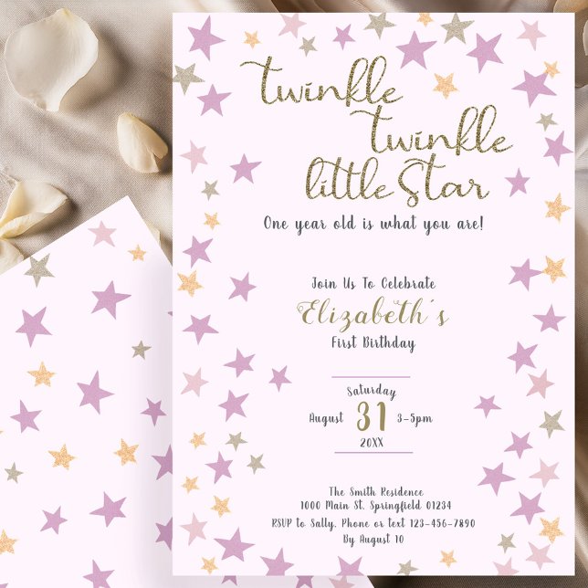Invitación Twinkle Twinkle Little Star Niña Rosa Cumpleaños 1 (Subido por el creador)