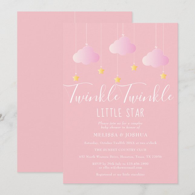 Invitación Twinkle Twinkle Little Star Parejas Baby Shower (Anverso / Reverso)