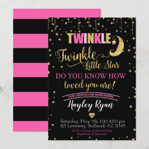 Invitación Twinkle Twinkle Little Star Pink Black Baby Shower