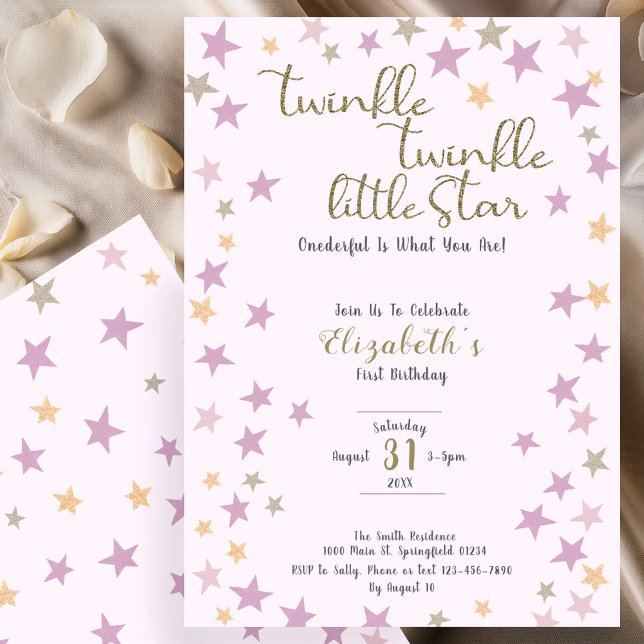 Invitación Twinkle Twinkle Little Star Pink Girl 1st Birthday (Subido por el creador)