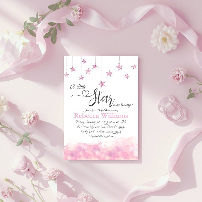 Invitación Twinkle Twinkle Little Star Pink Girl Baby Shower (Subido por el creador)