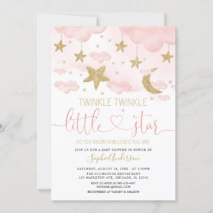 Invitación  Twinkle Twinkle Little Star Pink Gold Baby Shower