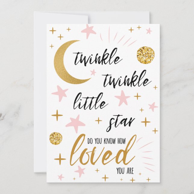 Invitación Twinkle Twinkle Little Star Pink Gold Baby Shower (Anverso)