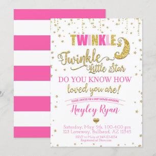 Invitación Twinkle Twinkle Little Star Pink Gold Baby Shower