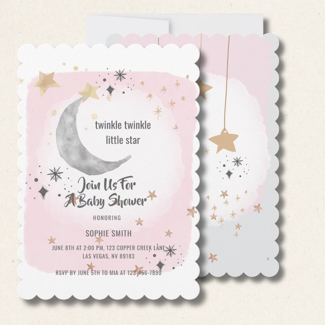 Invitación Twinkle Twinkle Little Star Pink Watercolor (Subido por el creador)