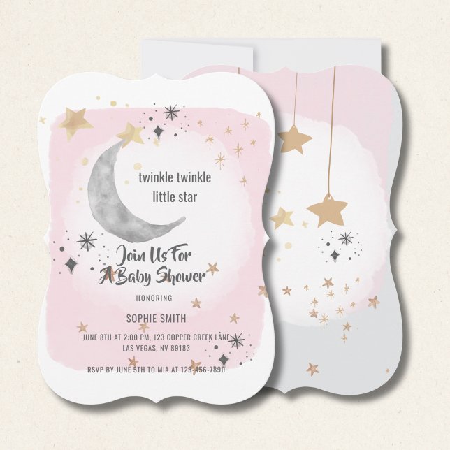 Invitación Twinkle Twinkle Little Star Pink Watercolor (Subido por el creador)