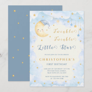 Invitación Twinkle Twinkle Little Star Primer Cumpleaños Azul