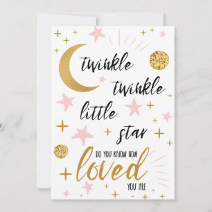 Invitación Twinkle Twinkle Little Star Rosa Dorado Baby Showe