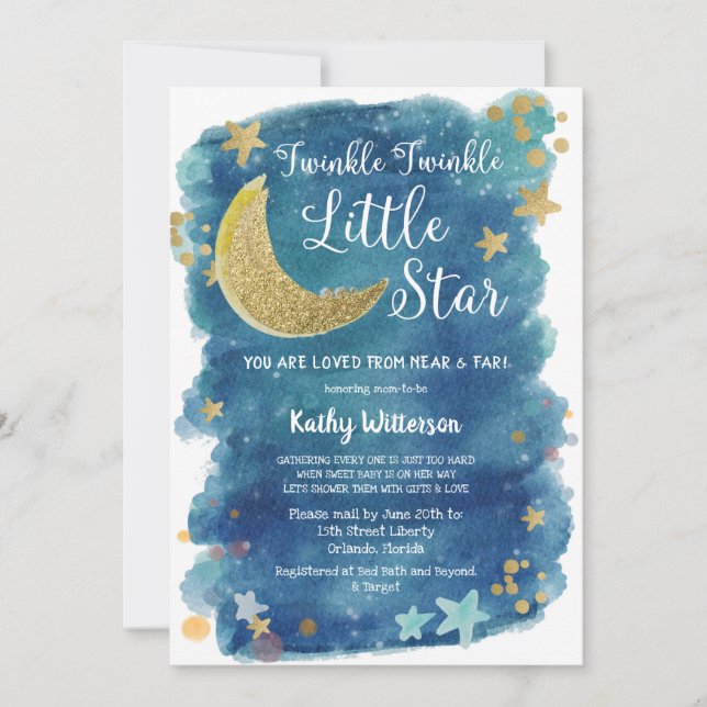 Invitación Twinkle Twinkle Little Star Shower por correo (Anverso)