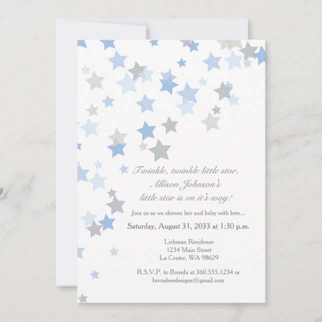 Invitación Twinkle Twinkle Little Star Silver (Anverso)