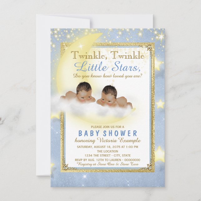Invitación Twinkle Twinkle Little Star Twin Boy Baby Shower I (Anverso)