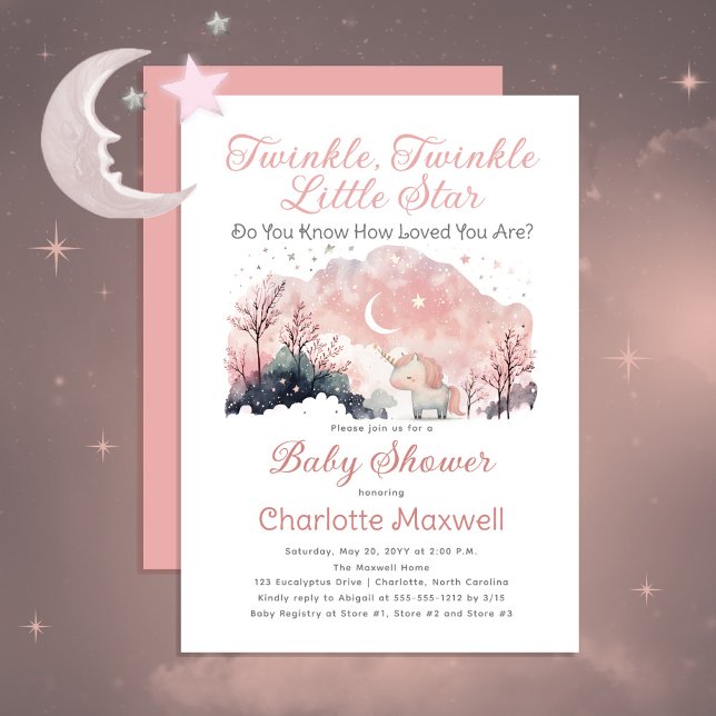 Invitación Twinkle Twinkle Little Star Unicorn Baby Shower (Subido por el creador)