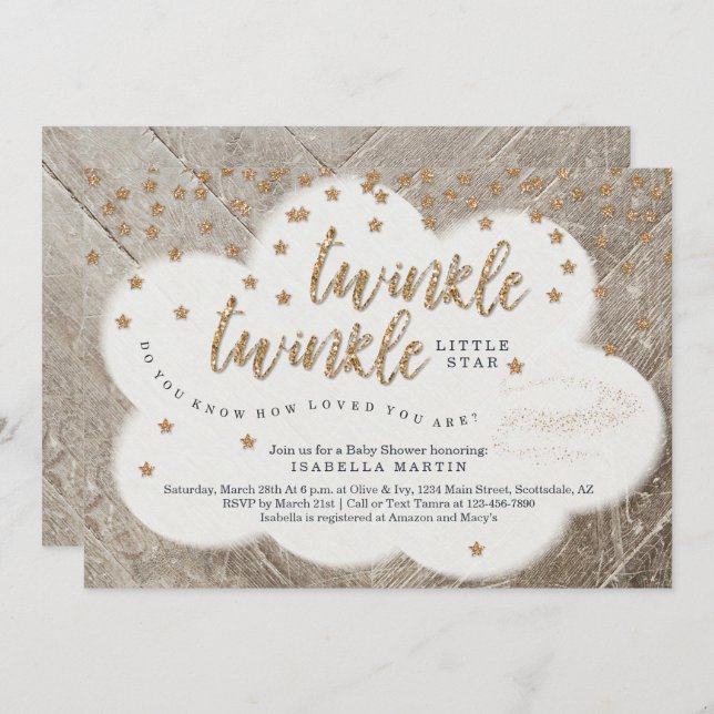 Invitación Twinkle Twinkle Little Star Unisex Baby Shower (Anverso / Reverso)