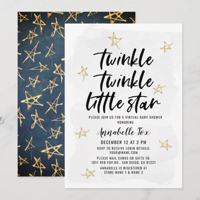 Invitación Twinkle Twinkle Little Star Virtual Baby Shower (Anverso / Reverso)