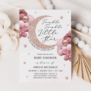 Invitación TWINKLE TWINKLE LUNA Rosa Y Baby Shower Estrellas