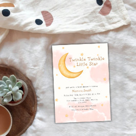 Invitación Twinkle Twinkle Moon Stars Chica Baby Shower