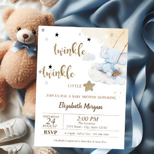 Invitación Twinkle Twinkle Oso Azul Luna Estrellas Shower de 