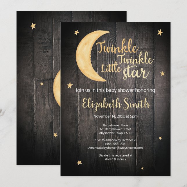 Invitación Twinkle Twinkle Pequeña estrella acuática ducha de (Anverso / Reverso)