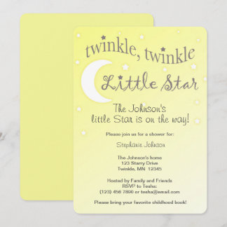 Invitación Twinkle Twinkle Pequeña estrella amarillo suave in