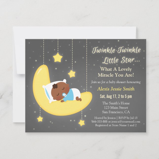 Invitación Twinkle Twinkle Pequeña Estrella Bebé Ducha Marrón (Anverso)