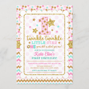Invitación Twinkle Twinkle Pequeña Estrella Chica Primer Cump